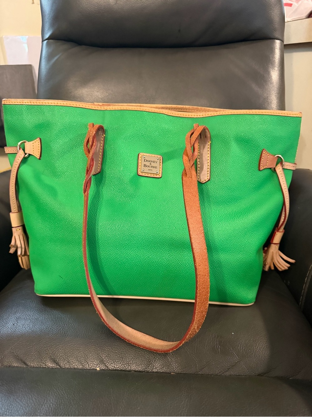 Green Dooney & Bourke Eva Bailey Large Pebbled Leather Tote